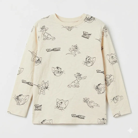 Zara Boy's Off White All-Over Tom And Jerry Print Long Sleeve Blouse | Zara In Lebanon