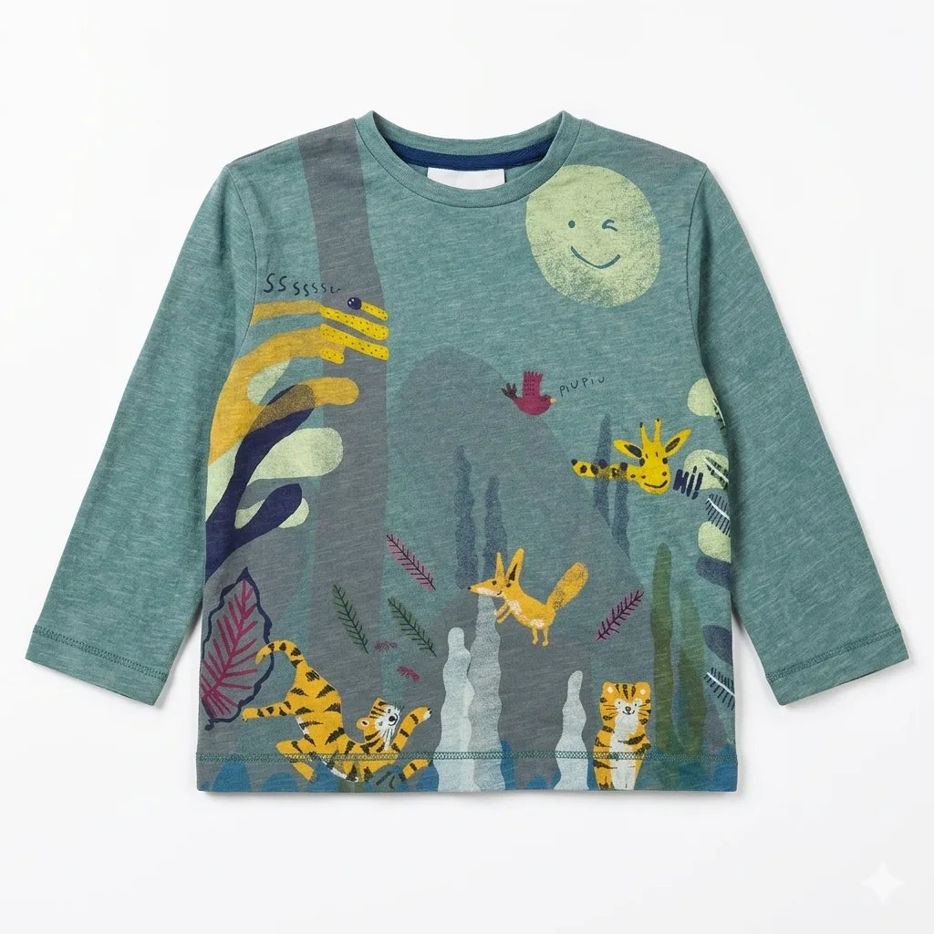 Zara Baby Boy's Green All Over Safari Animal Graphic Print Long Sleeve Blouse | Zara In Lebanon