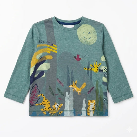 Zara Baby Boy's Green All Over Safari Animal Graphic Print Long Sleeve Blouse | Zara In Lebanon