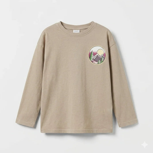 Zara Boy's Sand Natural Adventure Graphic Print Long Sleeve Blouse | Zara In Lebanon