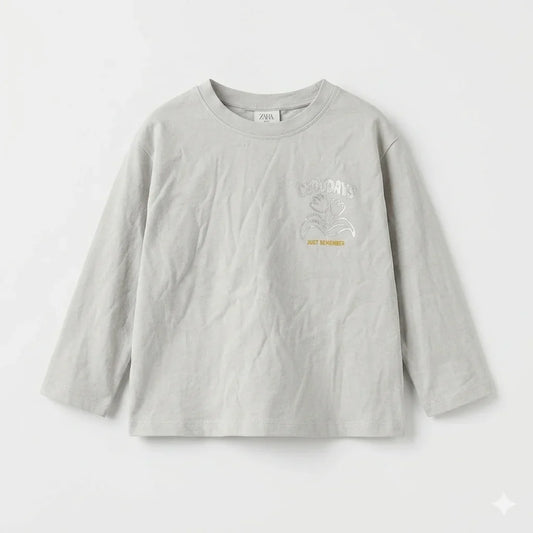 Zara Girl's Grey "Cool Days" Graphic Print Long Sleeve Blouse | Zara In Lebanon