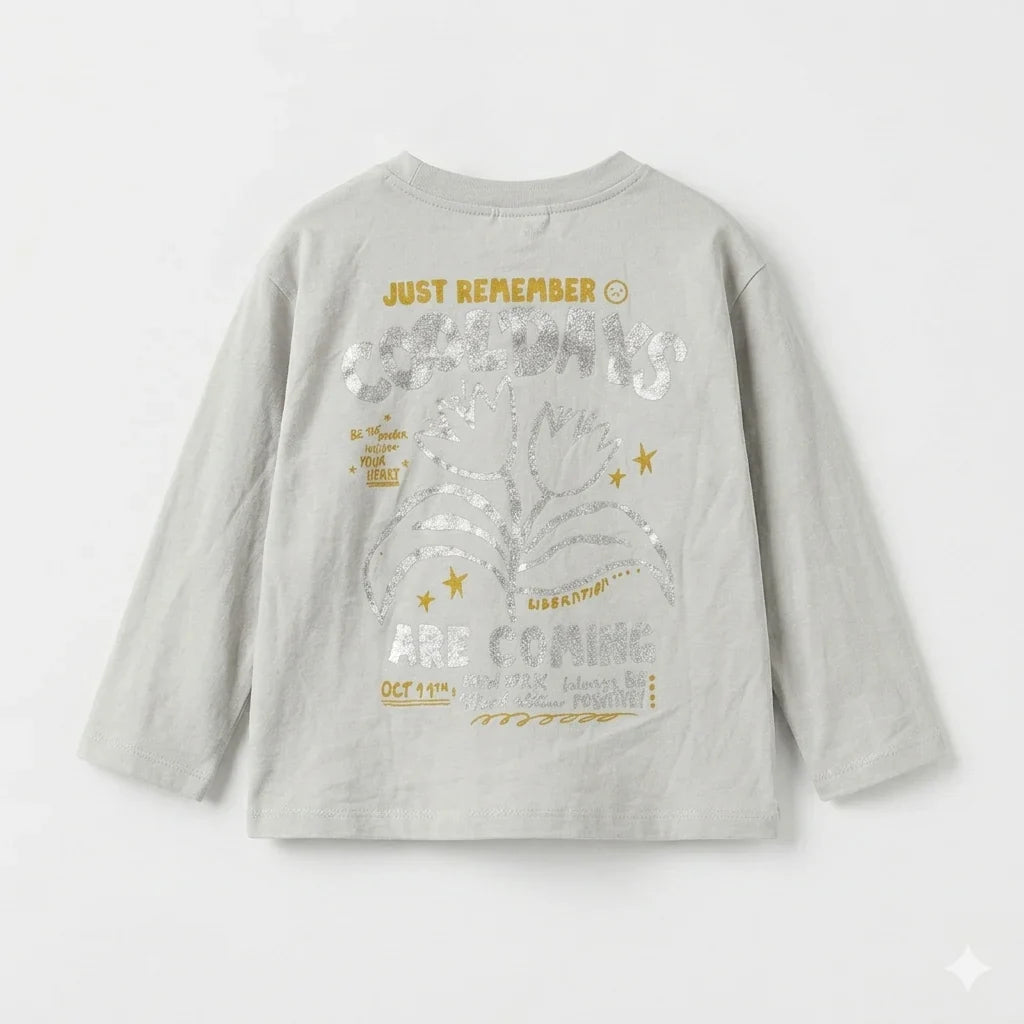 Zara Girl's Grey "Cool Days" Graphic Print Long Sleeve Blouse | Zara In Lebanon