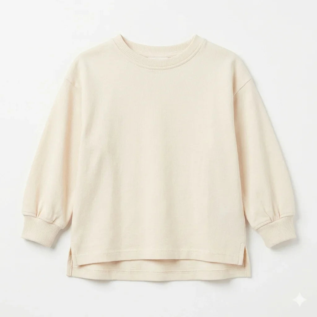 Zara Girl's Beige Plain Crew Neck Long Sleeve Blouse | Zara In Lebanon