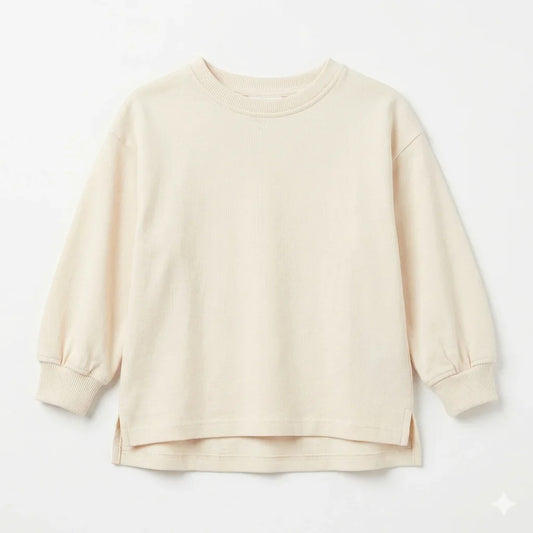 Zara Girl's Beige Plain Crew Neck Long Sleeve Blouse | Zara In Lebanon