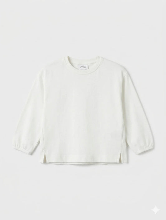 Zara Girl's White Plain Crew Neck Long Sleeve Blouse | Zara In Lebanon