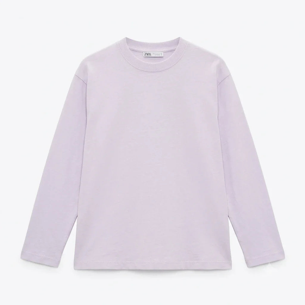 Zara Girl's Light Purple Plain Crew Neck Long Sleeve Blouse | Zara In Lebanon