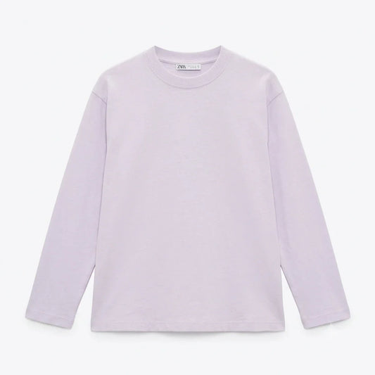 Zara Girl's Light Purple Plain Crew Neck Long Sleeve Blouse | Zara In Lebanon