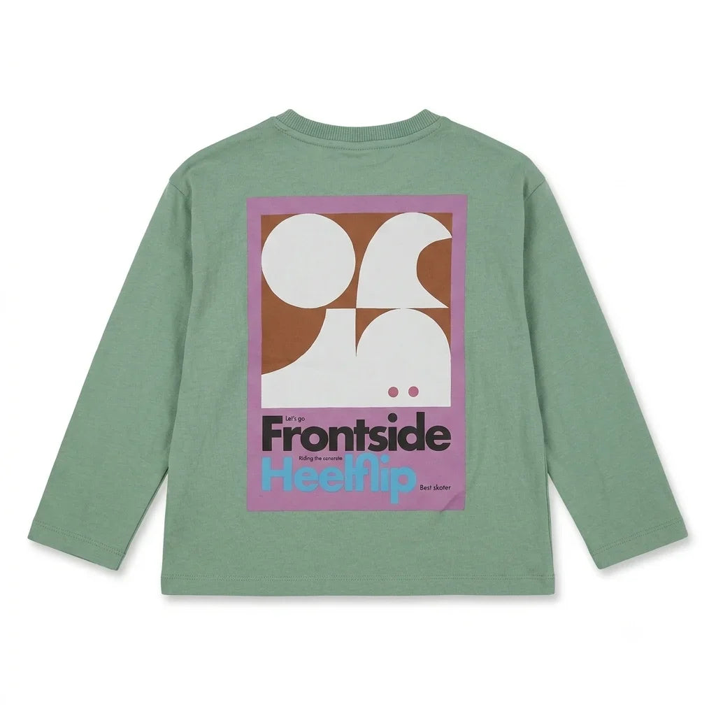 Zara Boy's Mint Green "Frontside Heelflip" Graphic Print Long Sleeve Blouse | Zara In Lebanon
