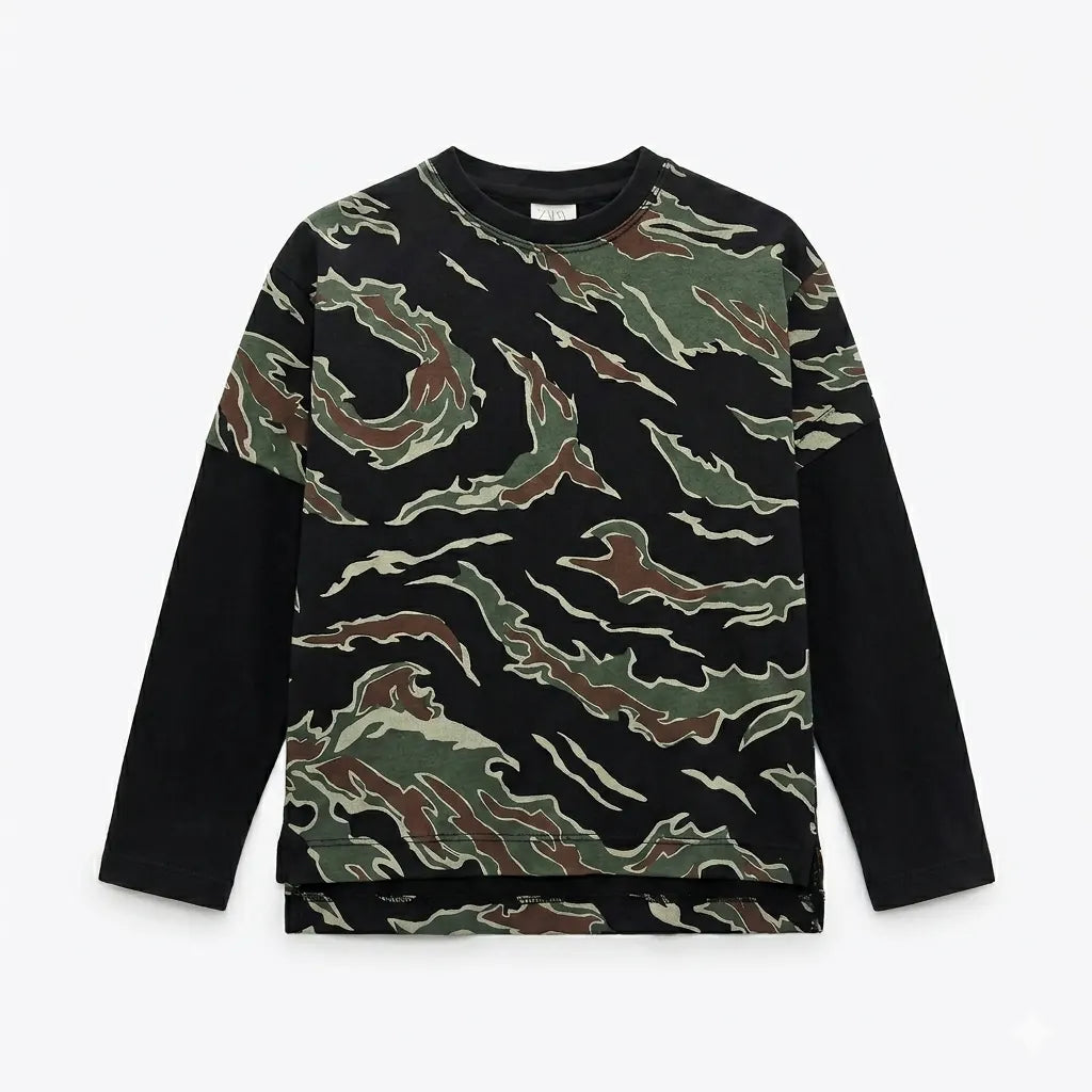 Zara Boy's Black Tiger Stripe Camouflage Print Long Sleeve Blouse | Zara In Lebanon