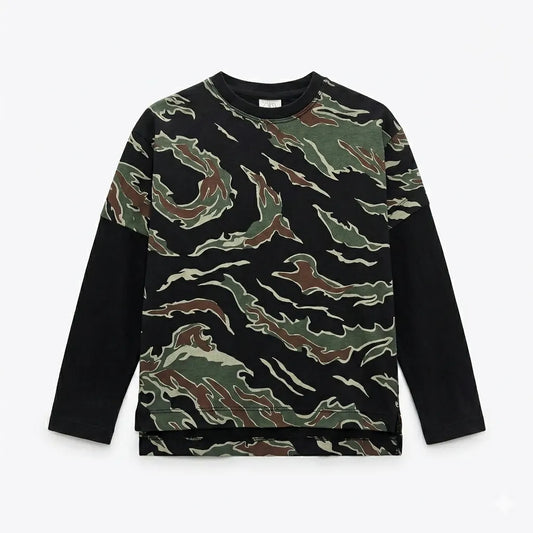 Zara Boy's Black Tiger Stripe Camouflage Print Long Sleeve Blouse | Zara In Lebanon