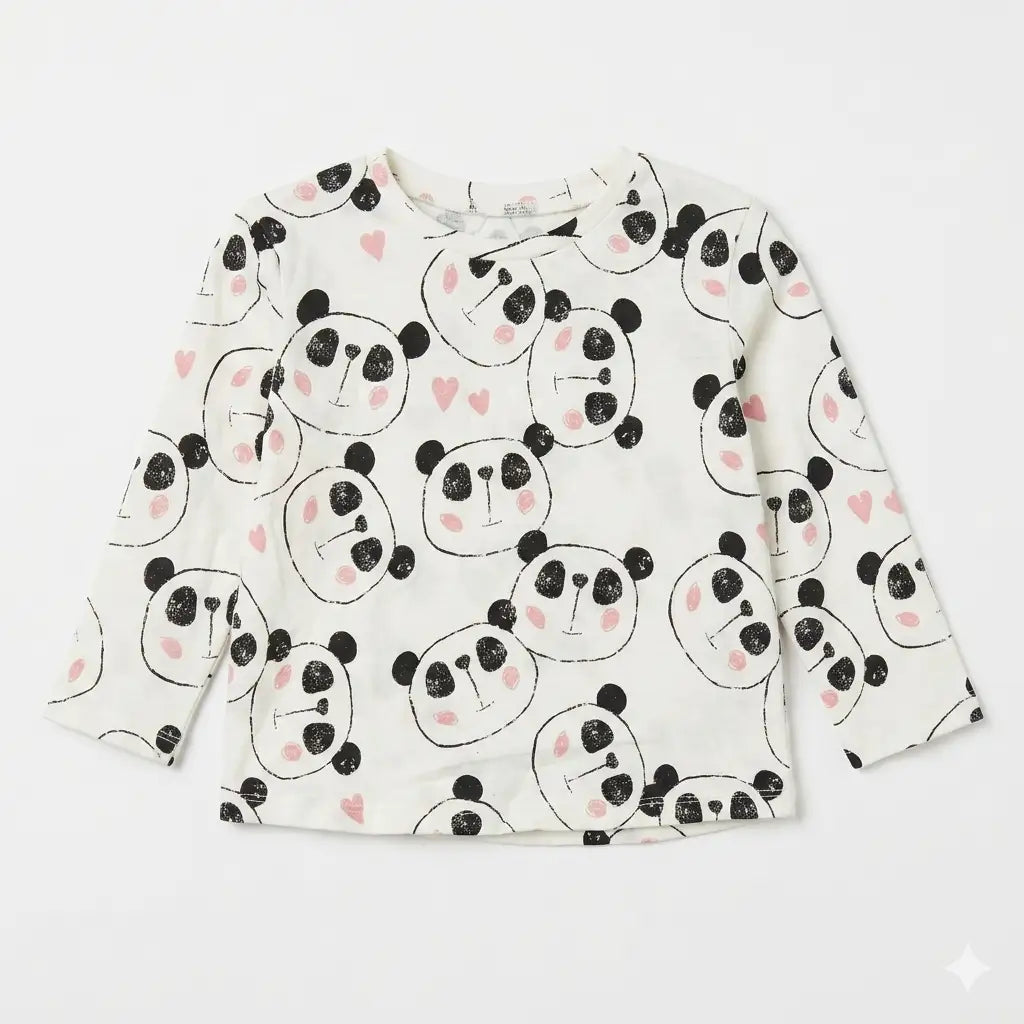 Zara Girl's White All-Over Panda Print Long Sleeve Blouse | Zara In Lebanon