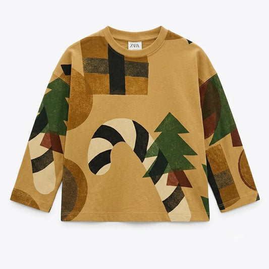 Zara Boy's Multicolor All-Over Geometric Pattern Long Sleeve Blouse | Zara In Lebanon