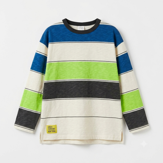 Zara Boy's Multicolor Striped Crew Neck Long Sleeve Blouse | Zara In Lebanon