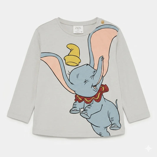 Zara Girl's Light Grey Elephant Graphic Print Long Sleeve Blouse | Zara In Lebanon