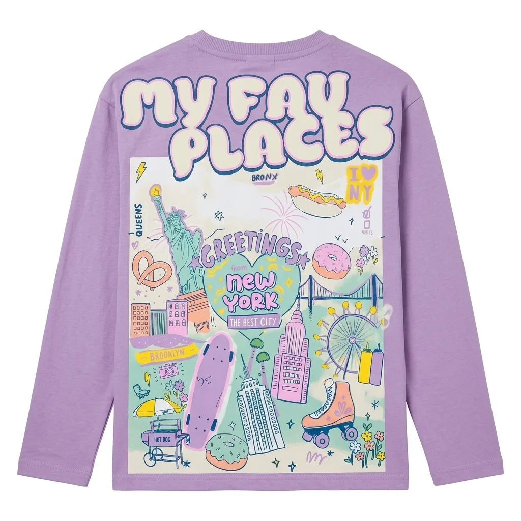 Zara Girl's Purple "My Fav Place" Graphic Print Long Sleeve Blouse | Zara In Lebanon