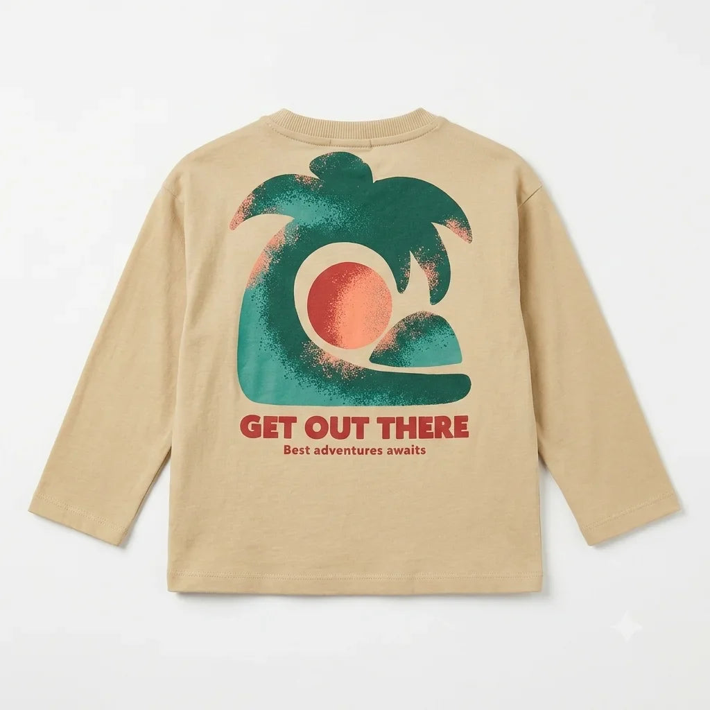 Zara Boy's Beige "Get Out There" Graphic Print Long Sleeve Blouse | Zara In Lebanon