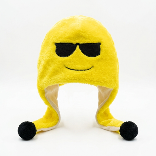 SD Yellow Plush Emoji Ski Hat With Dangling Ear Flaps | SD In Lebanon