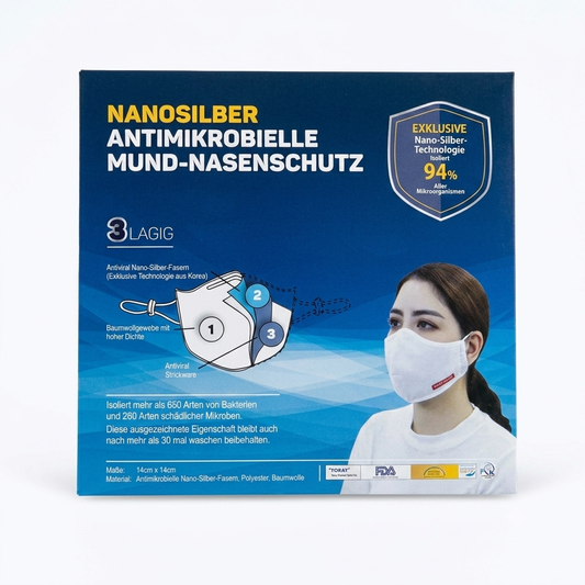 Nanosilber White Antimicrobial Mouth And Nose Mask, 3-ply, 2pcs | Nanosilber In Lebanon