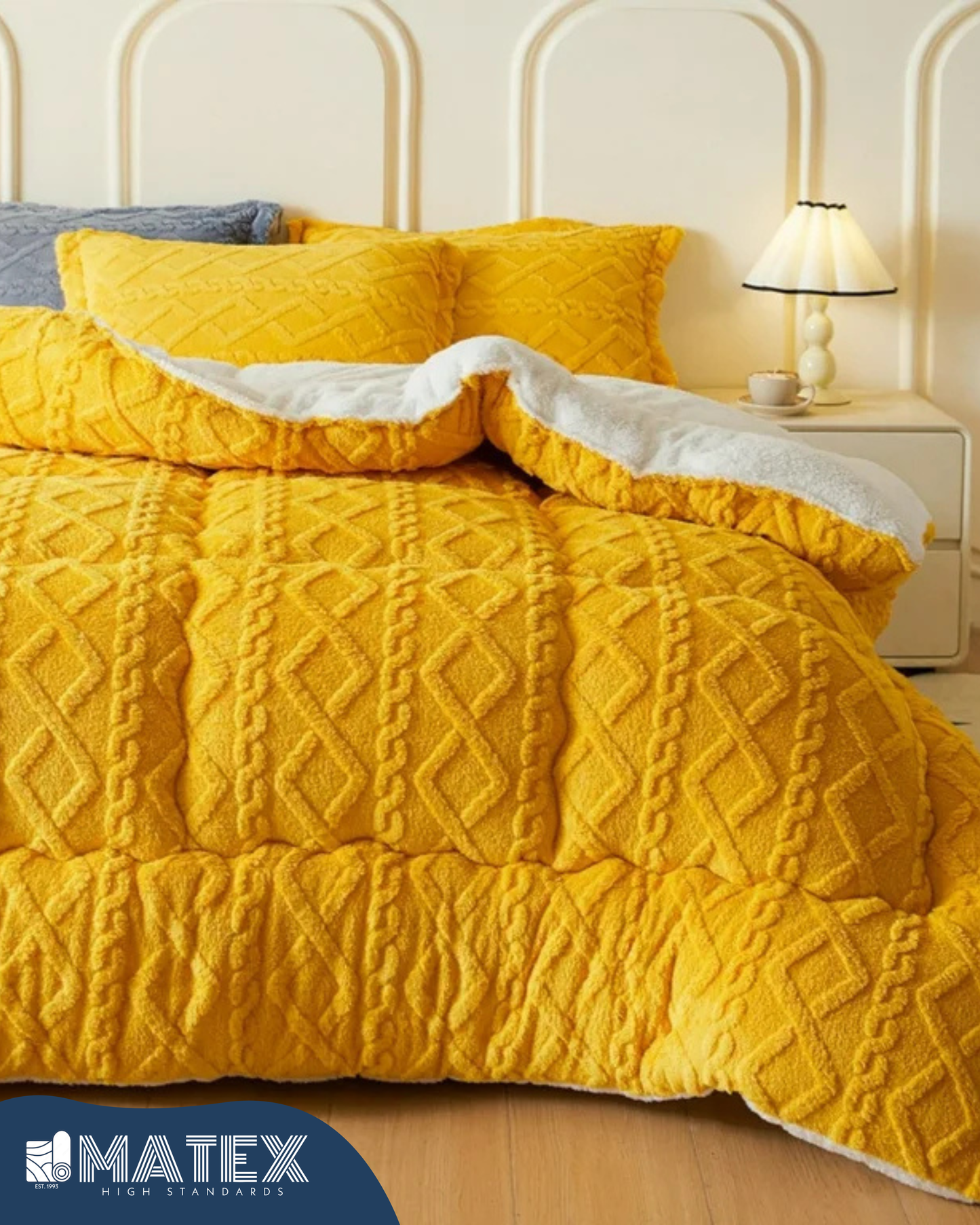 King Size Mustard Thick Jacquard Sherpa Comforter (3 pcs)