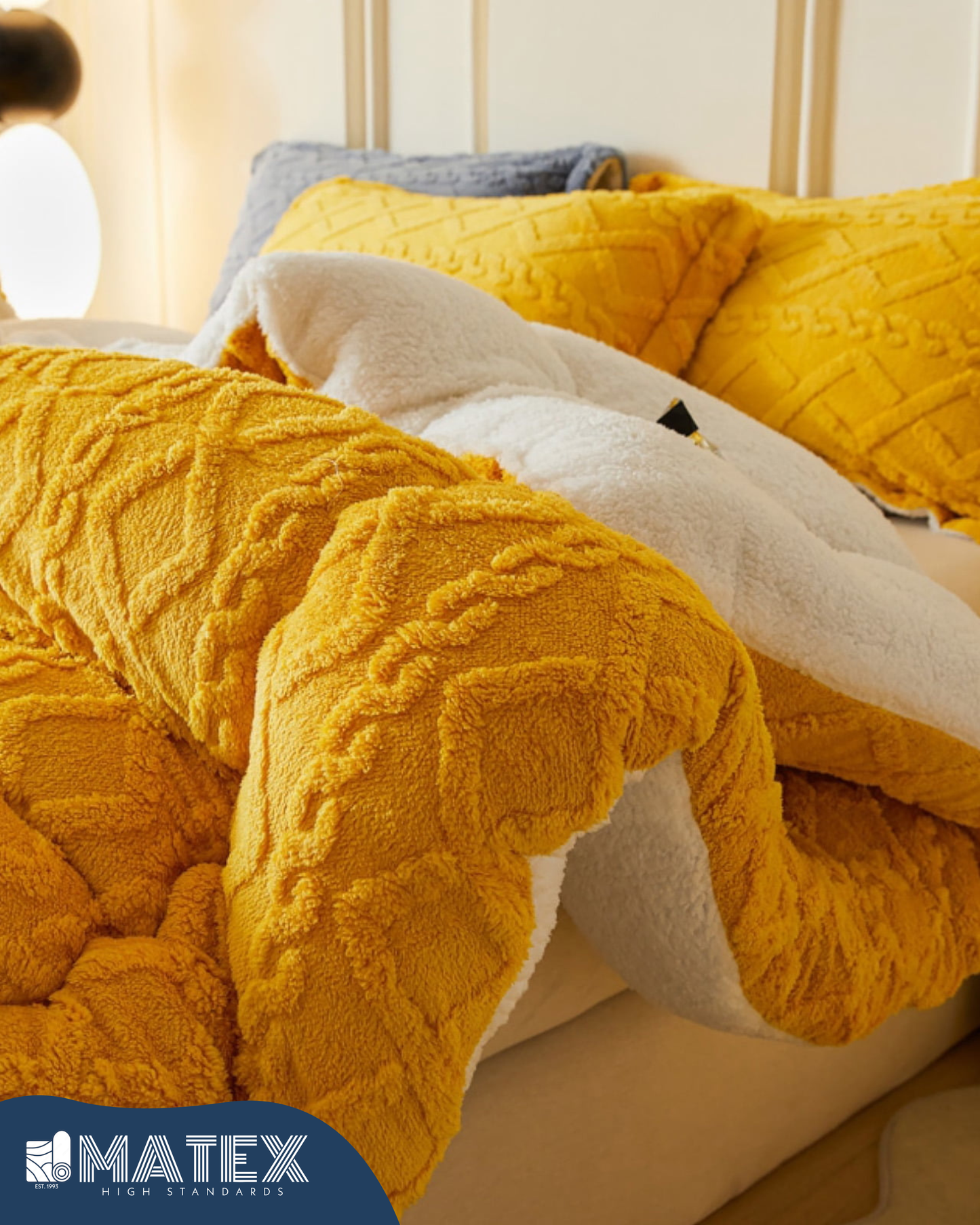 King Size Mustard Thick Jacquard Sherpa Comforter (3 pcs)