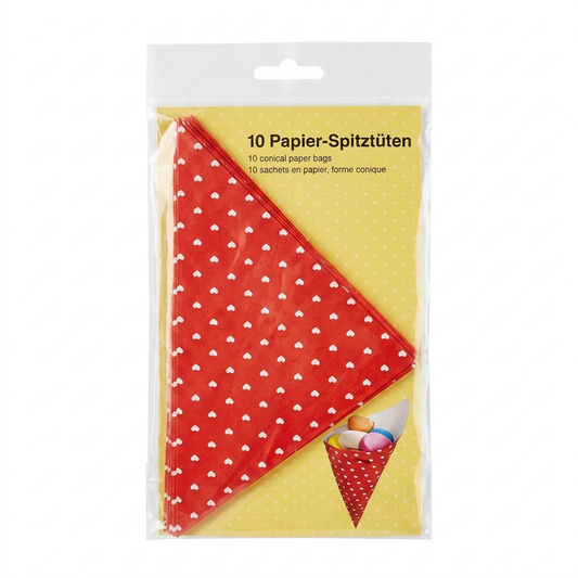 Braun + Company Red Conical Paper Bags, Hearts, 19 cm, Qty 10 | Braun + Company In Lebanon