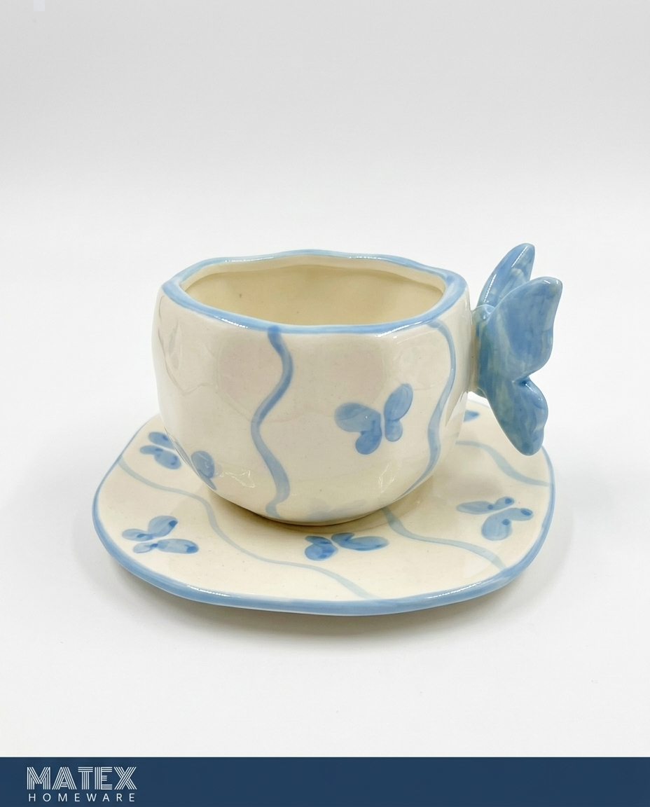 Pastel Butterfly Mug & Saucer Set