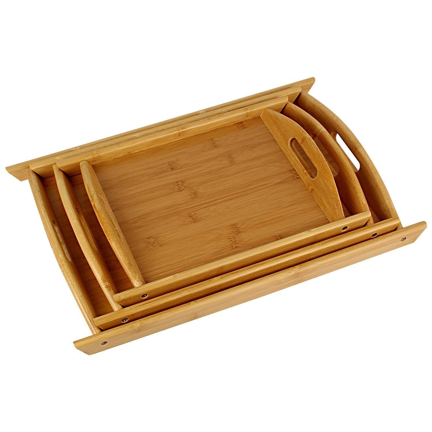 3 Pcs Rectangular  Wood Bamboo Serving Tray Set
