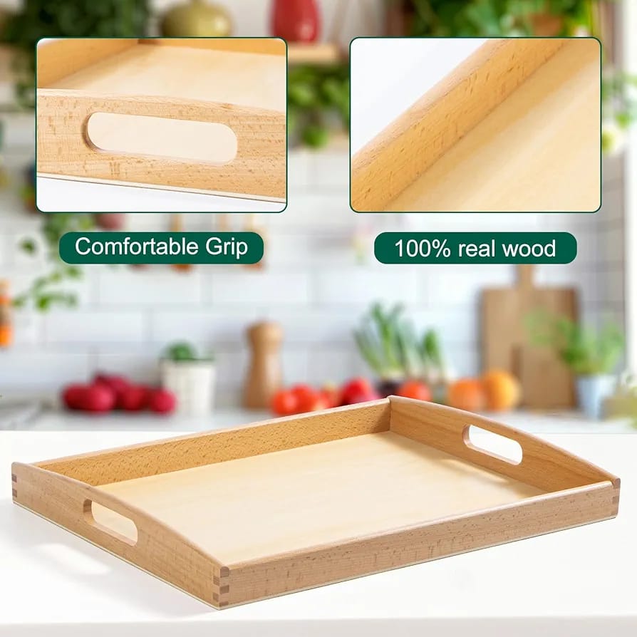 3 PCs Rectangular  Wood Bamboo Tray Set