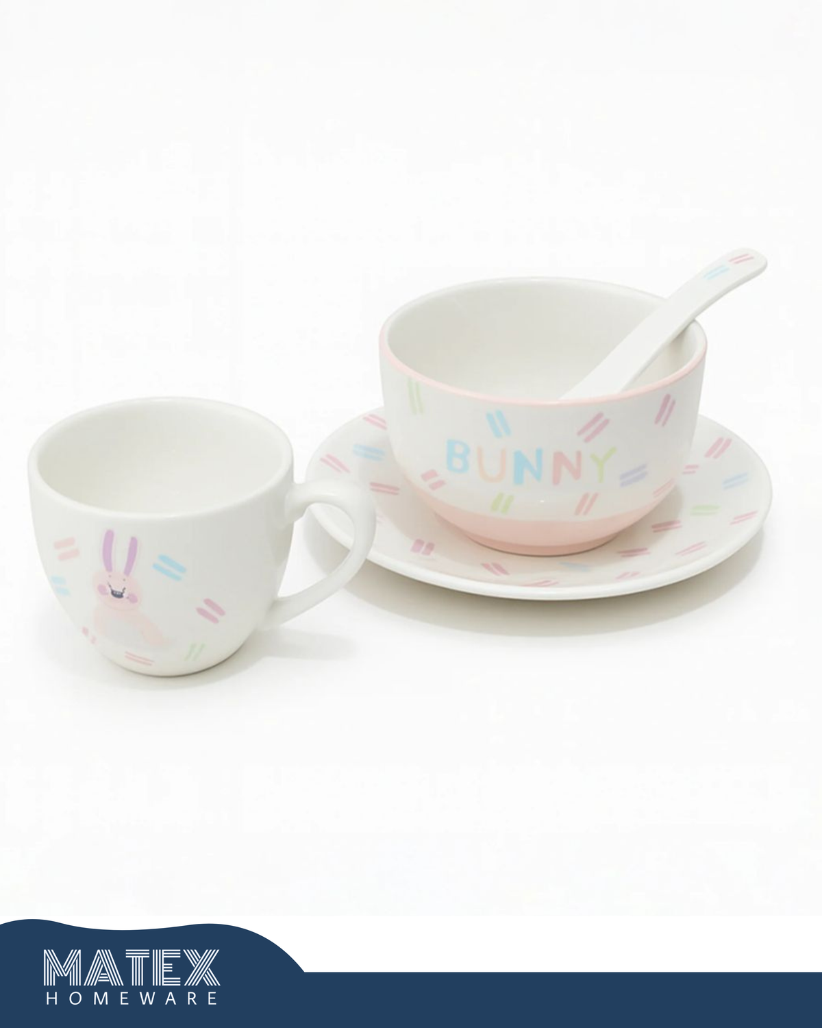 Porcelain Baby Feeding Set - 4 Pieces - White With bunny Design