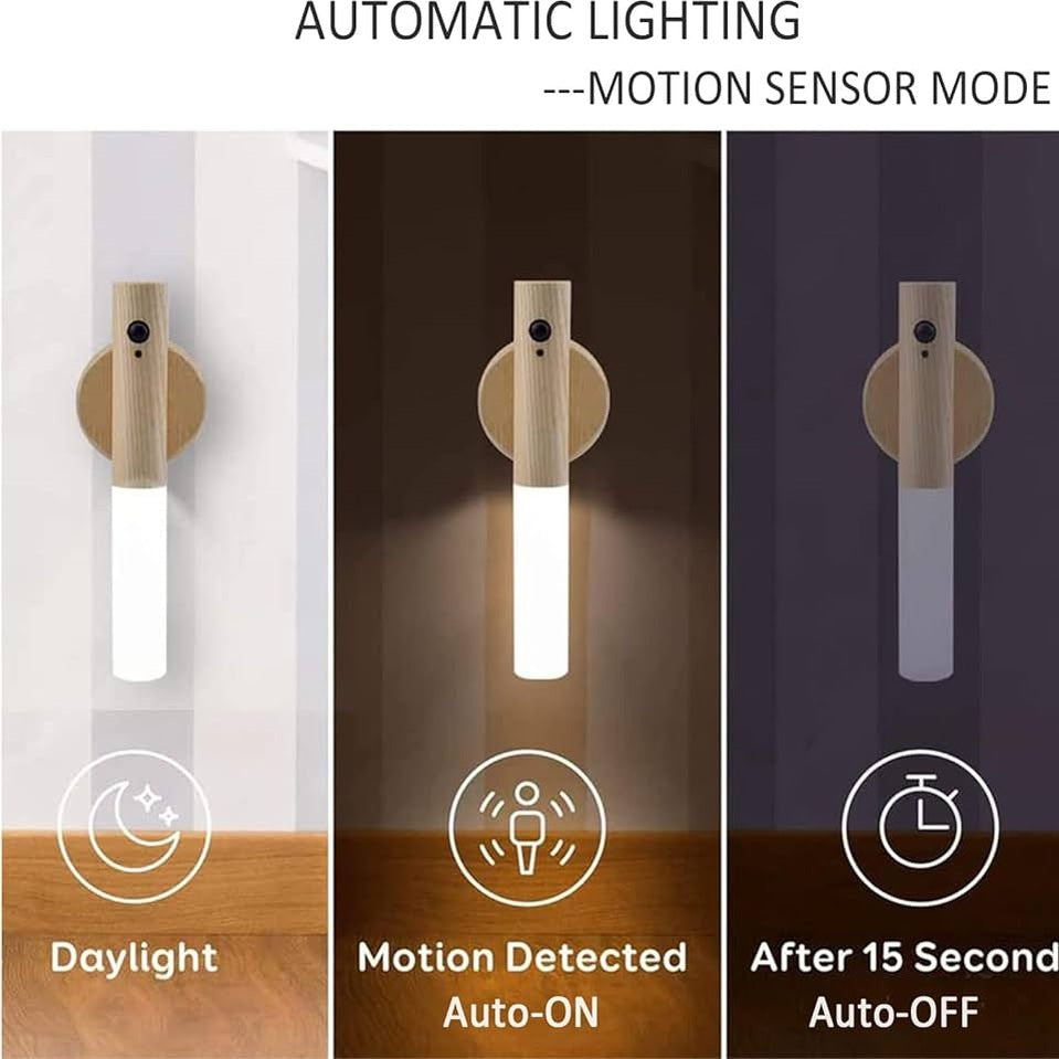 Rechargeable Led Light Motion Sensor Magnetic Wood Wall Light