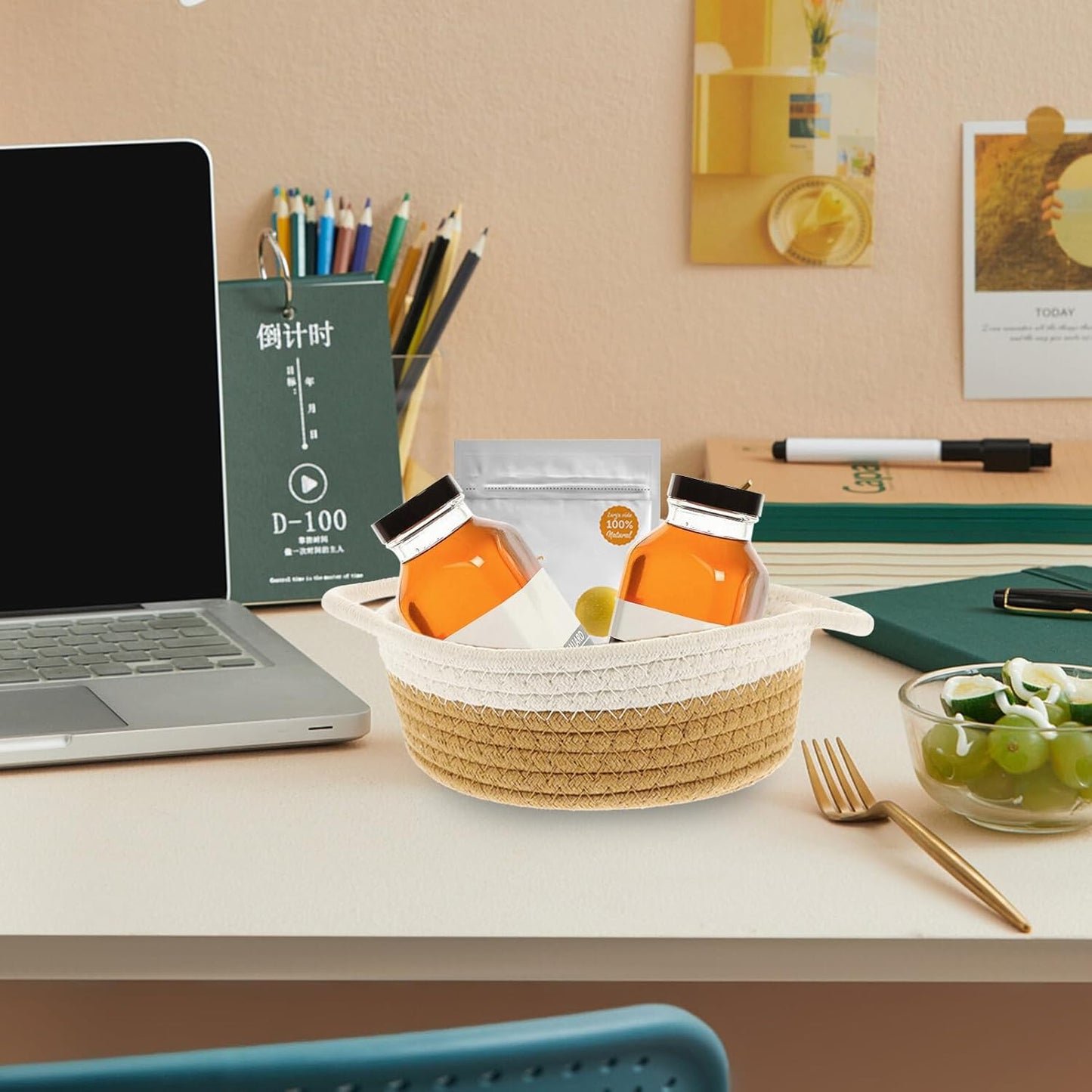 5 PCs Round Cotton Woven Storage Basket Set