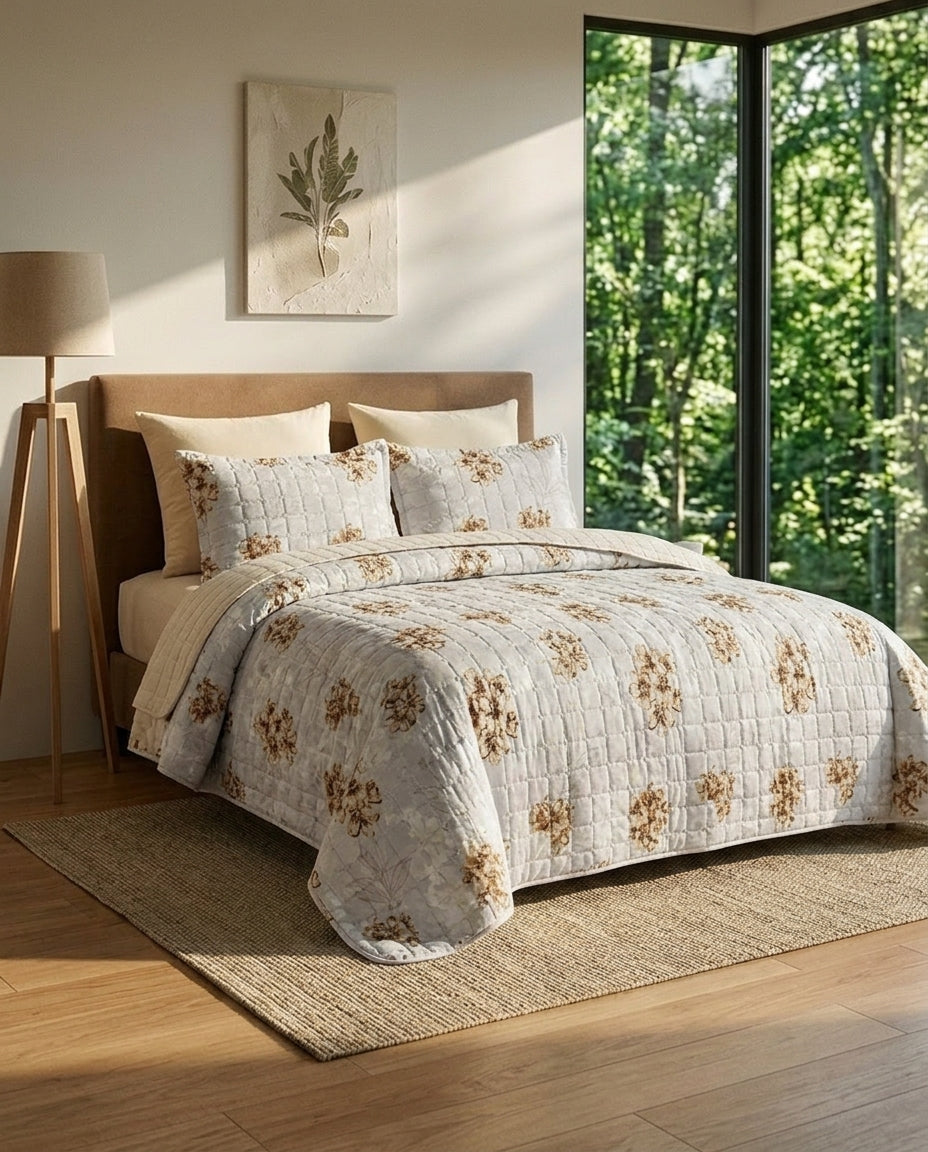 King Size Golden Fleur Bedspread (4 Pcs)