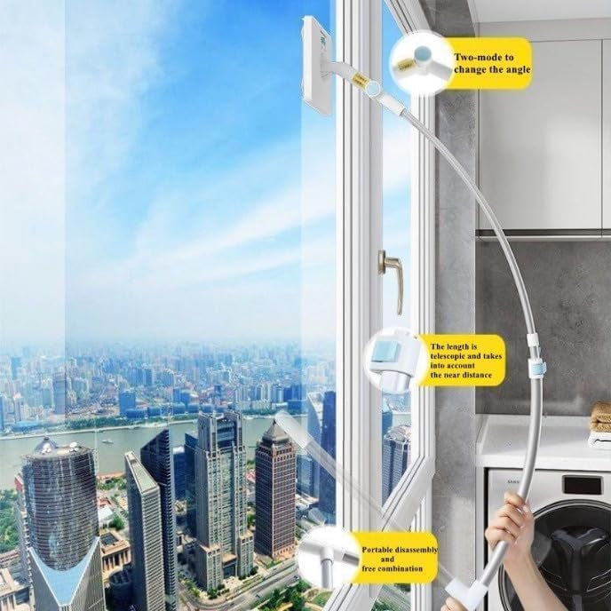 Window Cleaning Tool U Shaped l for External Window Washer with Telescopic Pole, Angle Adjustable Sponge Head and Squeegees - Medaid International