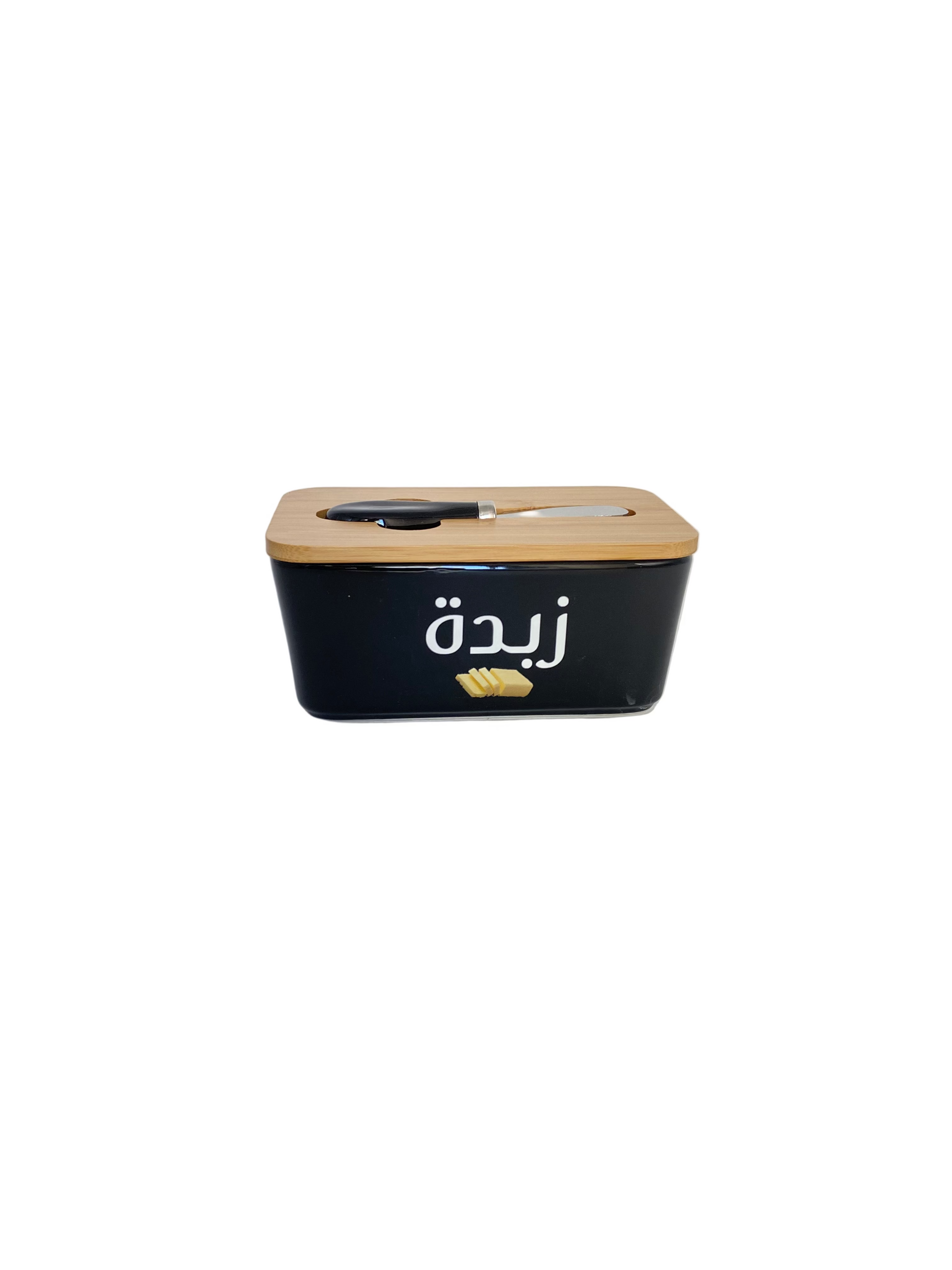 Rectangular Ceramic  Butter/Cheese Bowl with Bamboo Lid & Knife