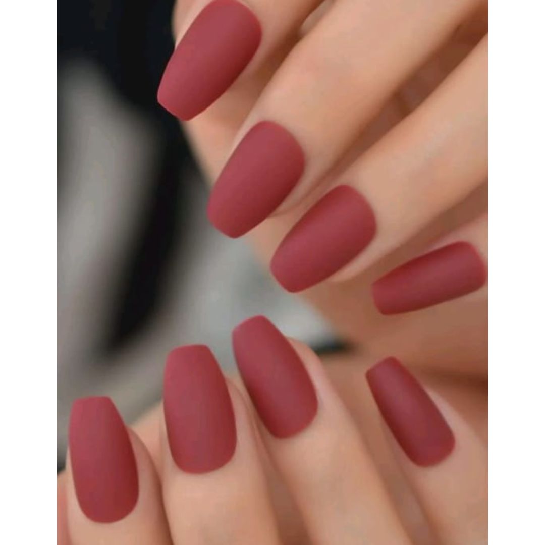 Fake nails Short Coffin Plain Red Solid Matte Fake Nail & 1pc Nail File & 1sheet Tape