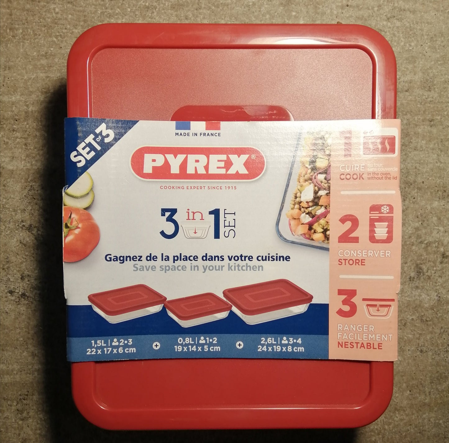 Pyrex 913s343 Set 3 Roast Px +lid Red Ck&fz