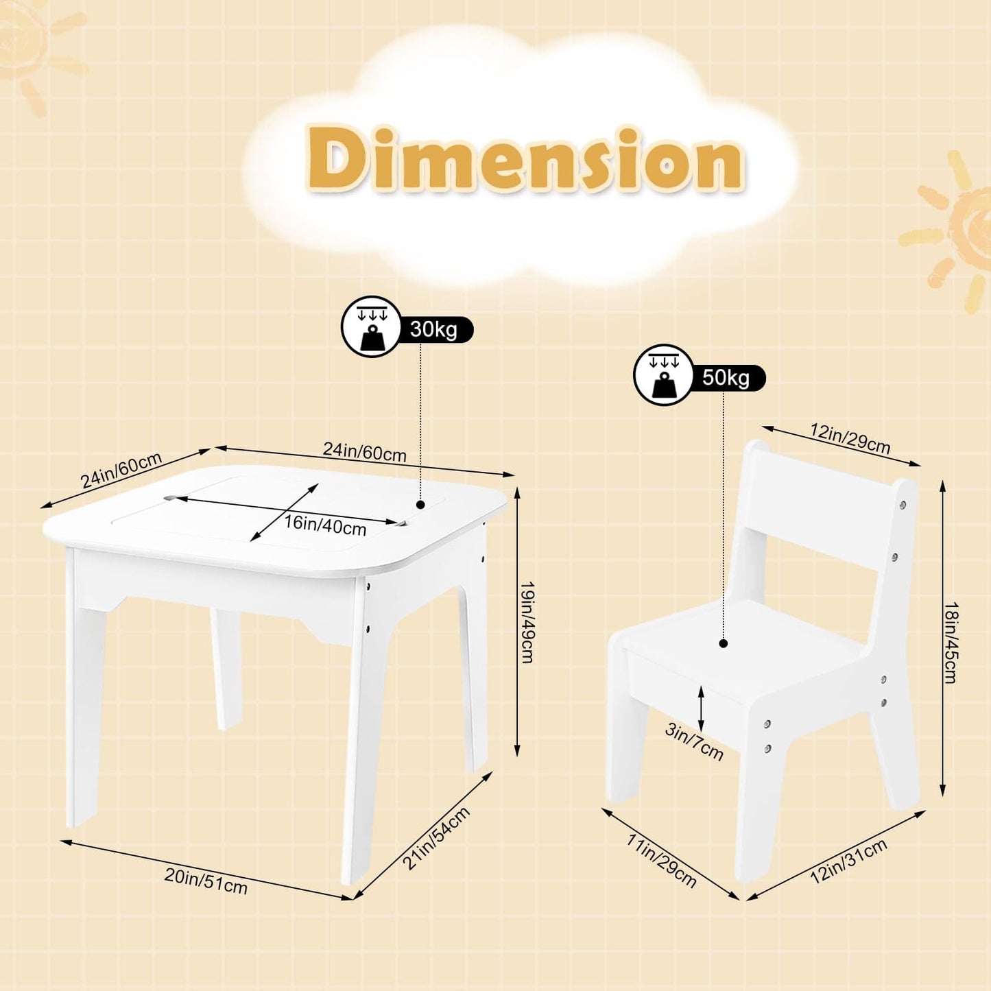 WOLTU Children's Table with 2 Chairs SG028WS