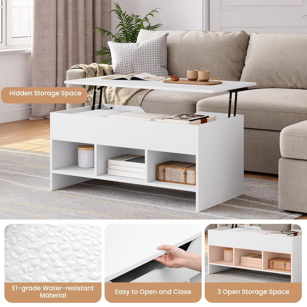 WOLTU Coffee Table Side Table with Lifting Top BTS19WS