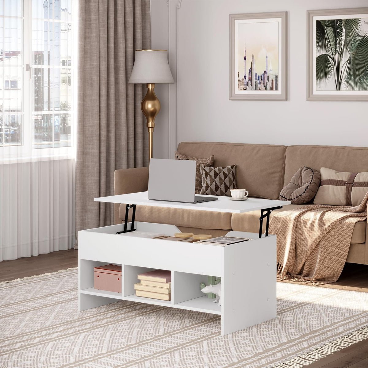 WOLTU Coffee Table Side Table with Lifting Top BTS19WS