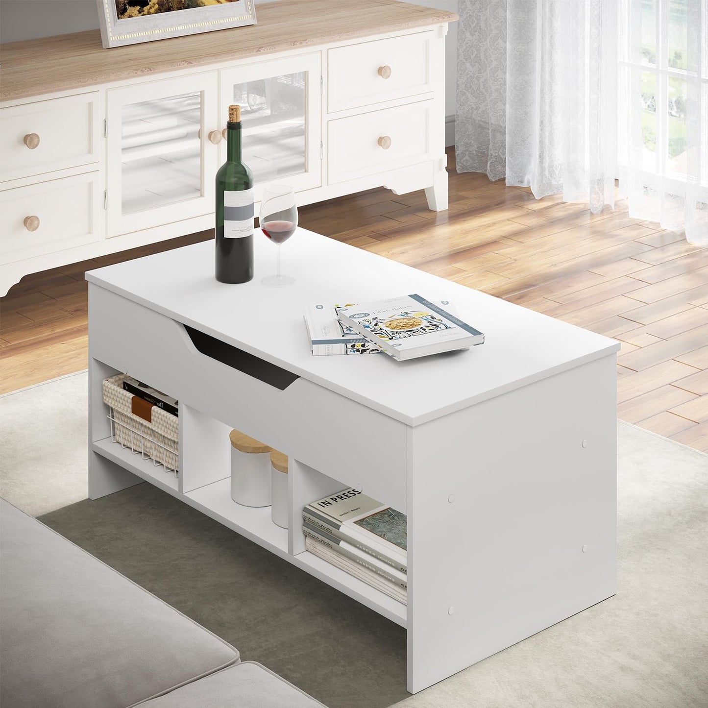 WOLTU Coffee Table Side Table with Lifting Top BTS19WS