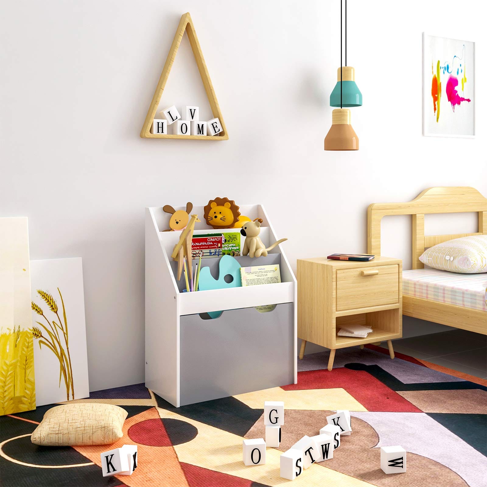 WOLTU Kids Bookshelf with Wheels