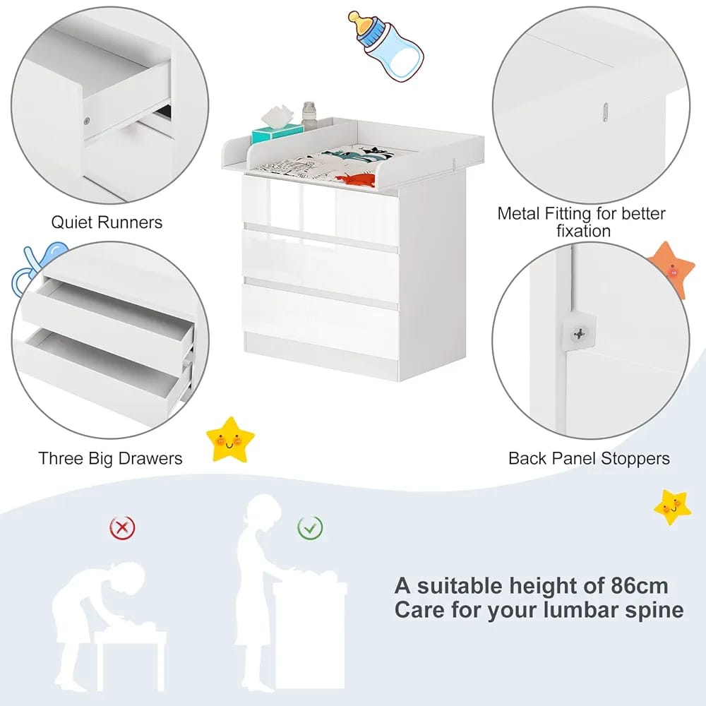 WOLTU Changing Table, Chest of 3 Drawers WT004
