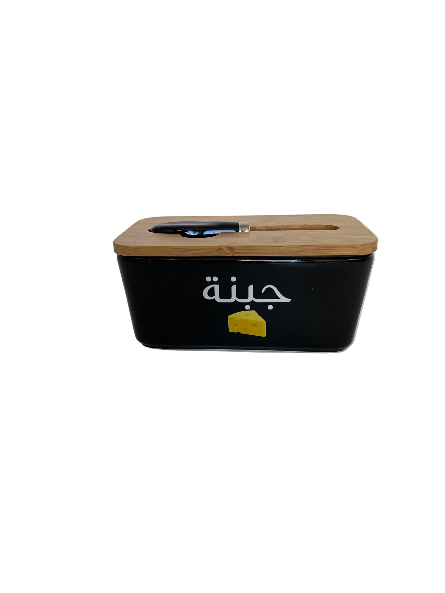 Rectangular Ceramic  Butter/Cheese Bowl with Bamboo Lid & Knife