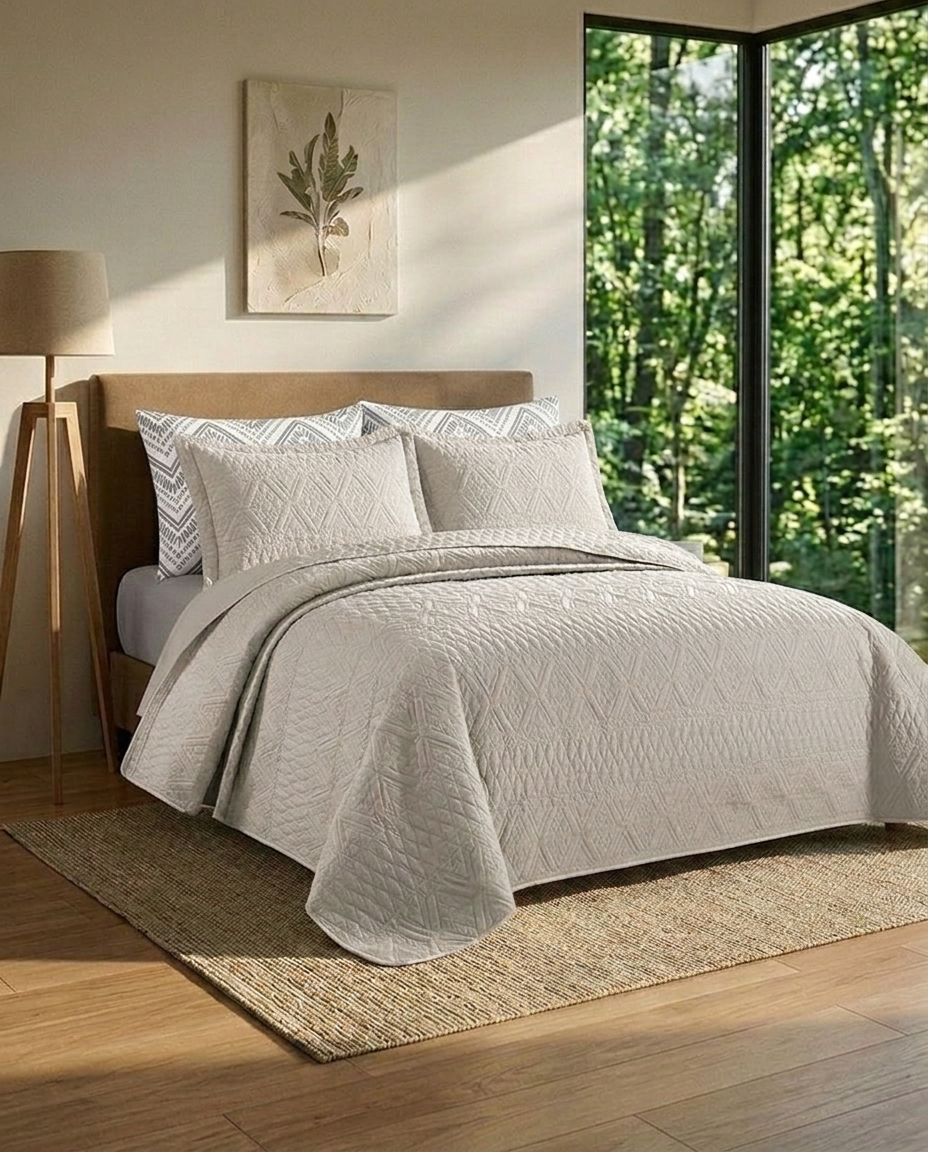 Velora Luxe  Greige Weave Bedspread Set
