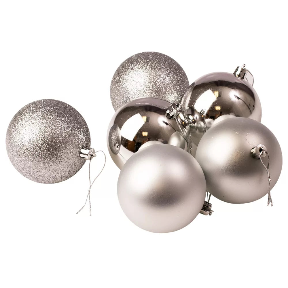 6 PCs Silver Balls Christmas Tree Decoration Set (4 cm )