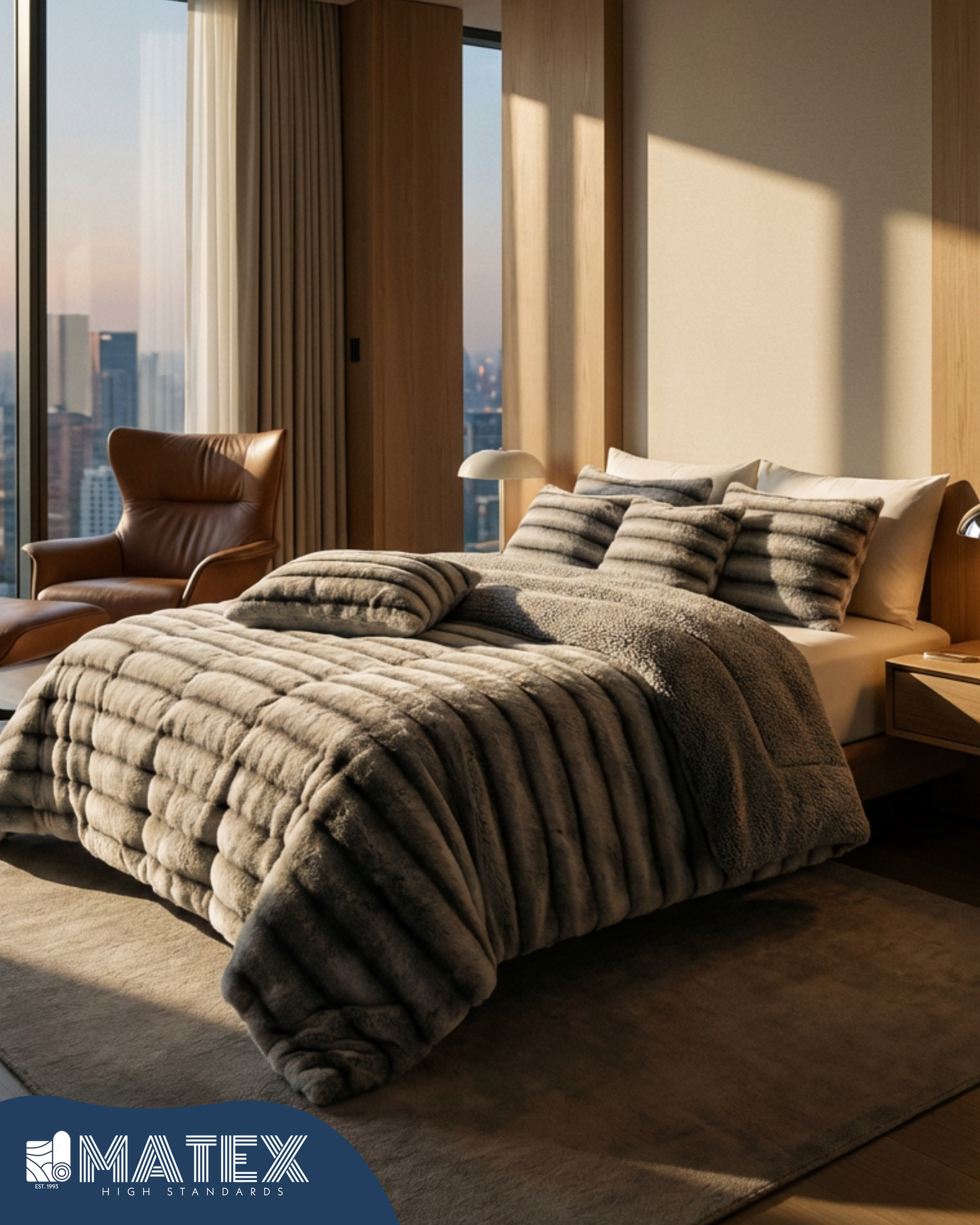 King Size Grey Chinchilla Fur Sherpa Comforter set