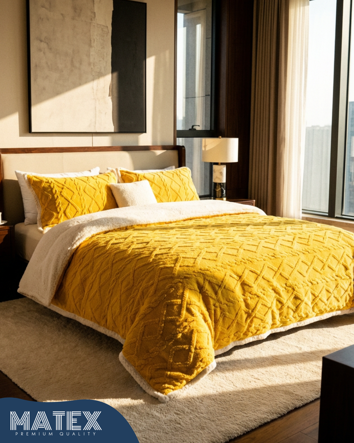 Single Size Mustard Thick Jacquard Sherpa Comforter