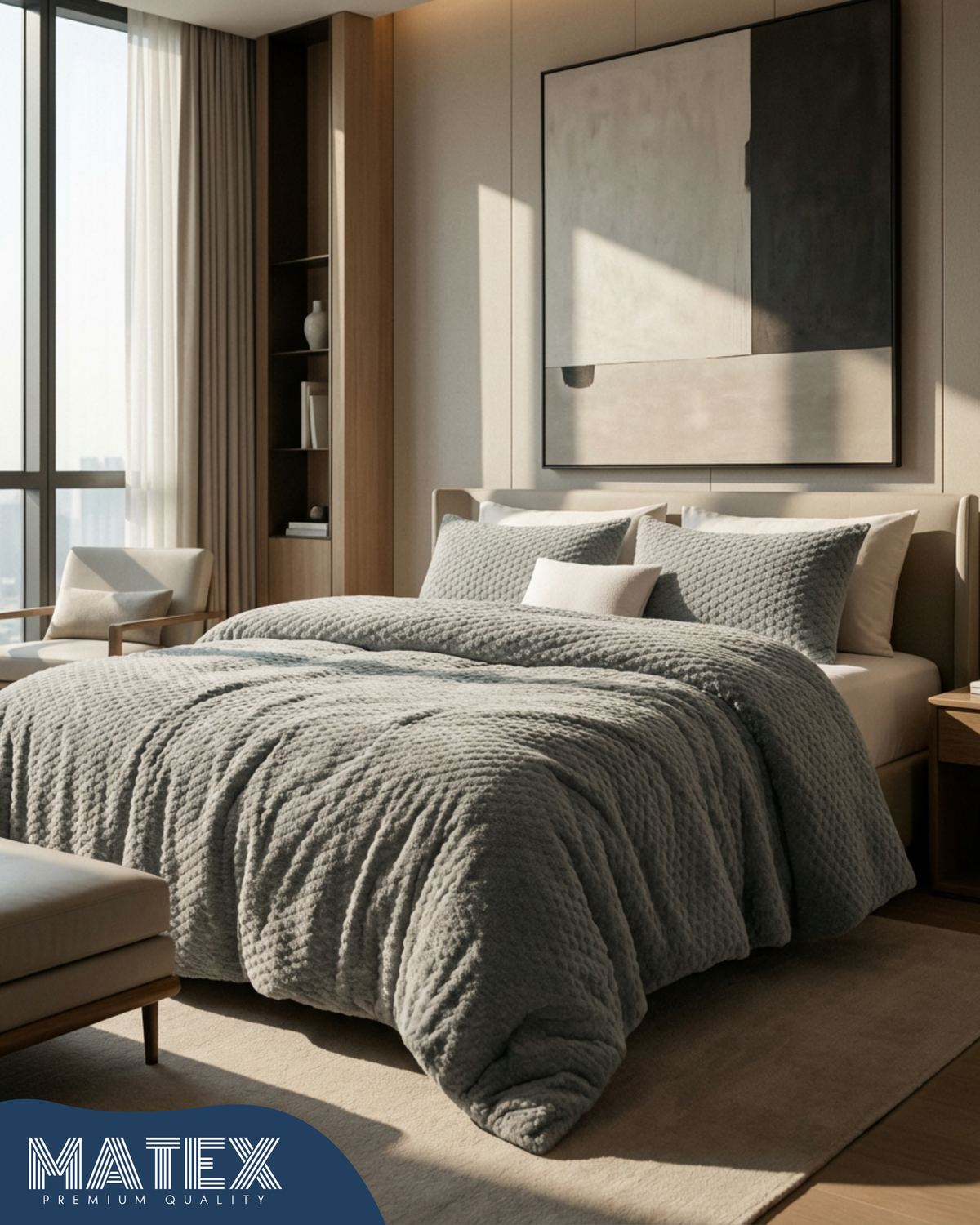 King Size Light Grey Rabbit Fur Sherpa Comforter