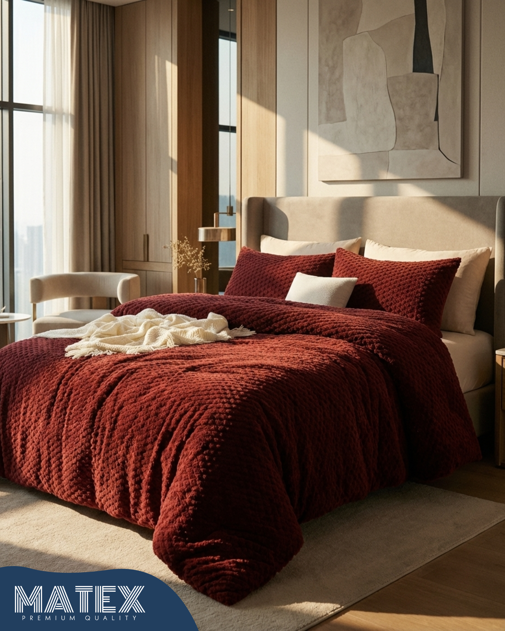 Single Size Bordeaux Rabbit Fur Sherpa Comforter set