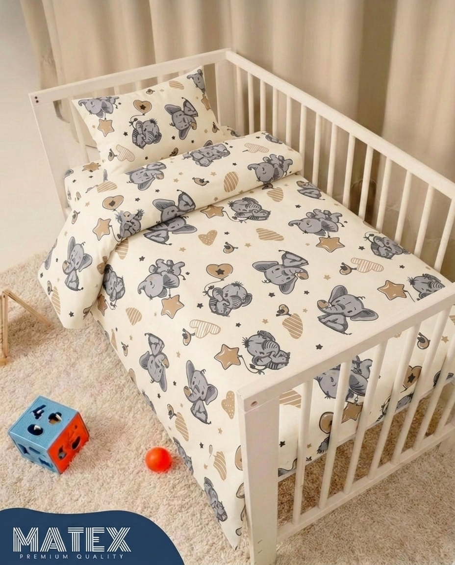 Ivory Safari Theme Baby Bed Crib Set 100% Cotton